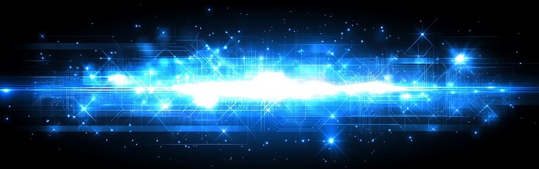 Obraz premium Abstract blue light trails with circuit board technology background