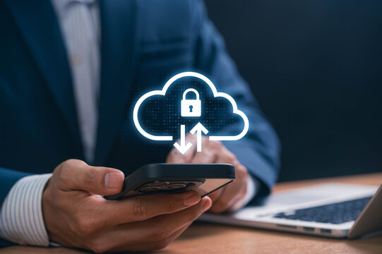 Cloud storage and security technology for mobile data protection, encrypted backup, and online access, ensuring secure remote file storage, cybersecurity and seamless digital management for business