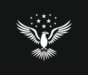 White eagle with stars on a black background logo