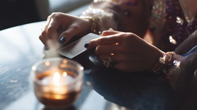 Mystic tarot reading in a cozy coffeehouse with glowing zodiac symbols and steaming herbal tea creating a spiritual ambiance