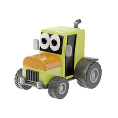 Naklejka premium Cartoon 3D Farm Tractor with Large Tires with Funny Eyes