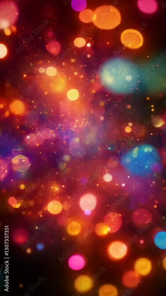 Aufkleber multicolored bokeh lights on a dark backdrop, vertical video