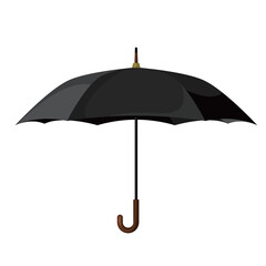 Classic Black Open Umbrella with Wooden Handle &ndash; Vector Illustration for Rain Protection