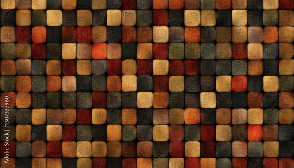Poster abstract mosaic of multicolored textured squares creating a detailed geometric pattern