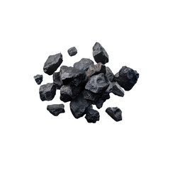 Dark rocks are cascading down from above, appearing against a transparent backdrop, emphasizing their rugged texture and shape.