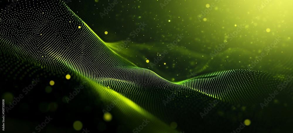 Poster abstract green wave particle background.