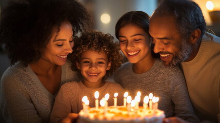 A diverse family of multiple generations sharing a heartfelt birthday