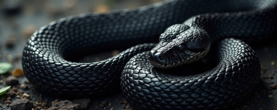 Intricate black python skin; textured background , photo, image
