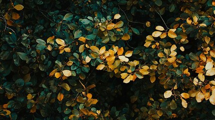 Detailed image of a bush showing various yellow and green leaves