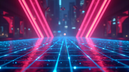 Neon Cityscape, Futuristic Grid and Vibrant Glow