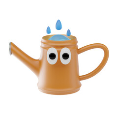 3D Cartoon Watering Can with Water Drops with Funny Eyes