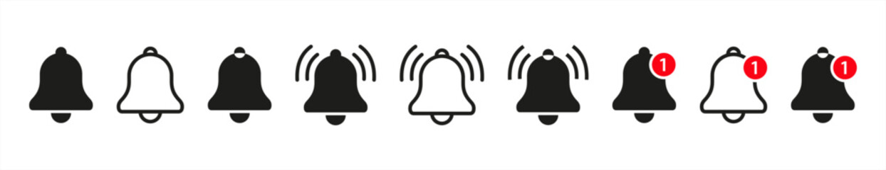 Notification bell icon set, vector 10 eps.