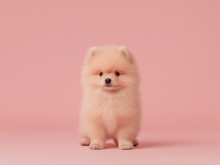 Pomeranian dog on pink background