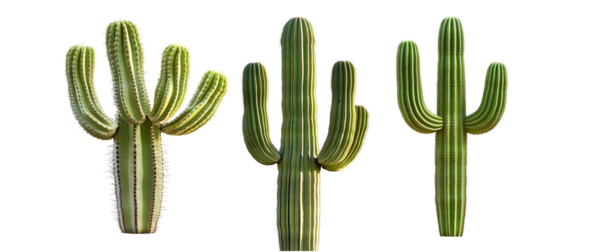 Trio of Cacti on Transparent Background