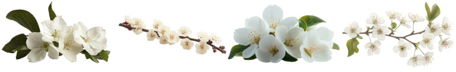 Fototapeta premium Blooming flowers from a wild plum tree are depicted on a white background and come with a clipping path