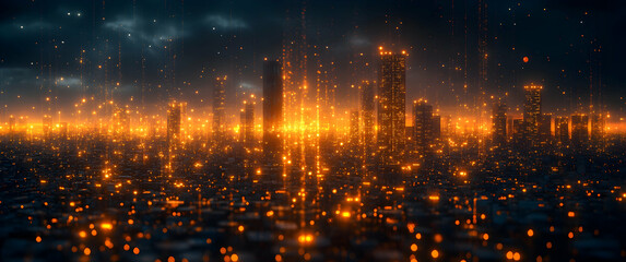 Glowing Orange Cityscape at Night