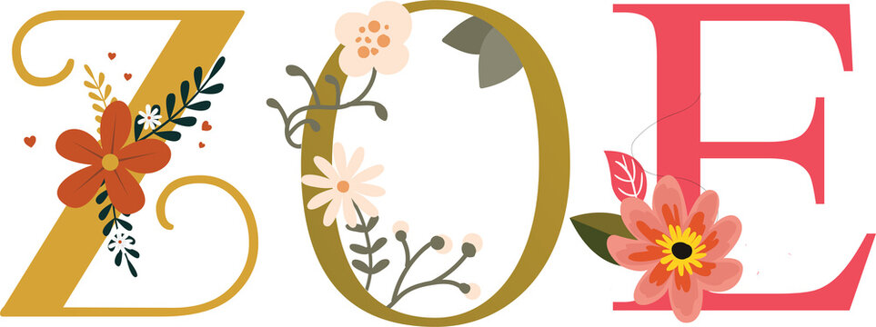 Zoe Name Vector Typography With Emboidered