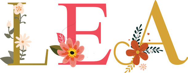 LEA Name Vector Typography With Emboidered