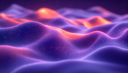 Obraz premium Glowing Purple and Orange Abstract Waves with Glitter Particles
