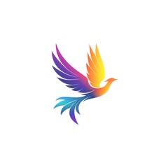 Obraz premium Minimalist Logo Design of a Colorful Phoenix in Flight, Vector Graphics with Bright Colors and Simple Lines, Flat Color Blocks