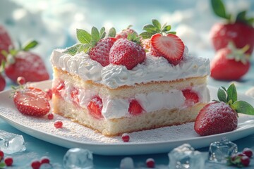 Strawberry Shortcake: A delightful dessert with layers of cake cream and fresh strawberries garnished with mint