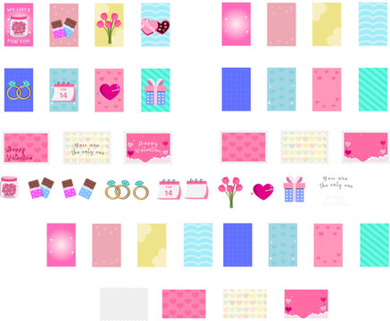 Valentine's Day Themed Icons and Patterns Collection with Romantic Symbols