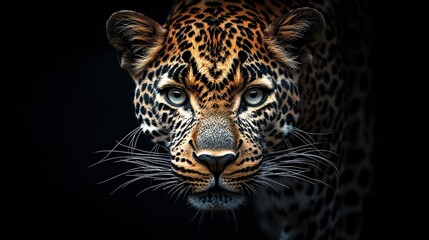 Obraz premium Majestic Leopard with Glowing Eyes Staring into Darkness Capturing the Essence of the Wild