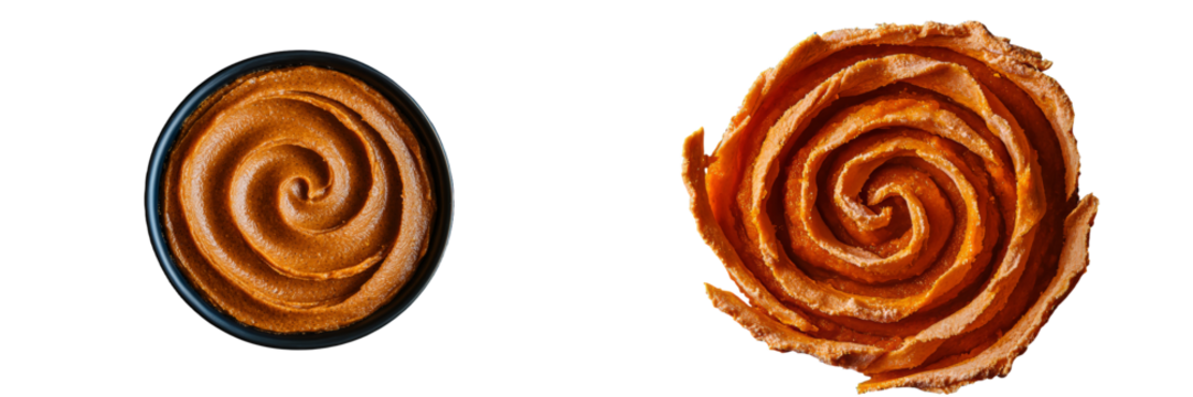 On a classic blue background, a sliced homemade pumpkin pie is isolated for Thanksgiving