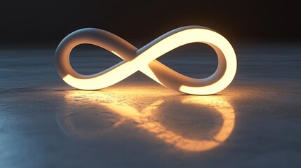 Fototapeta premium A clean, modern concept of a glowing infinity symbol on a neutral surface. picture
