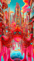 Naklejka premium A mysterious urban settlement in the vastness of space