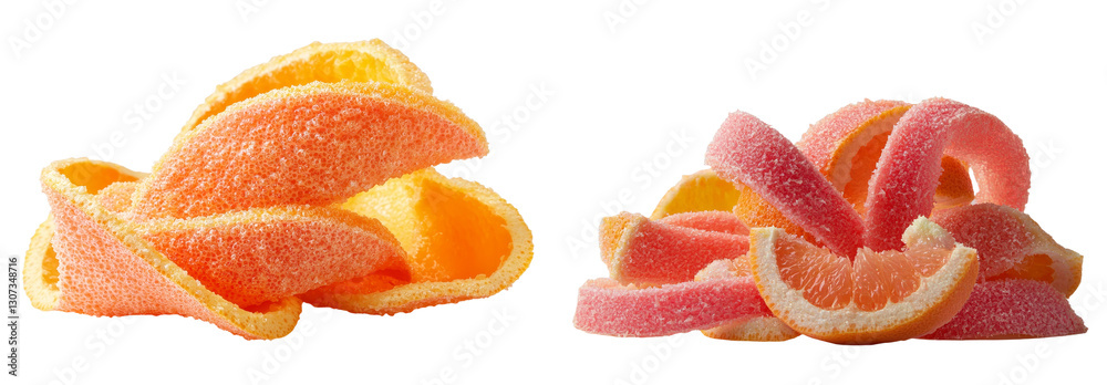 Aufkleber A piece of grapefruit with a curl of swirly peel is depicted in isolation on a white background