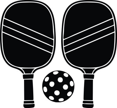 black pickleball paddles and ball clip art preview