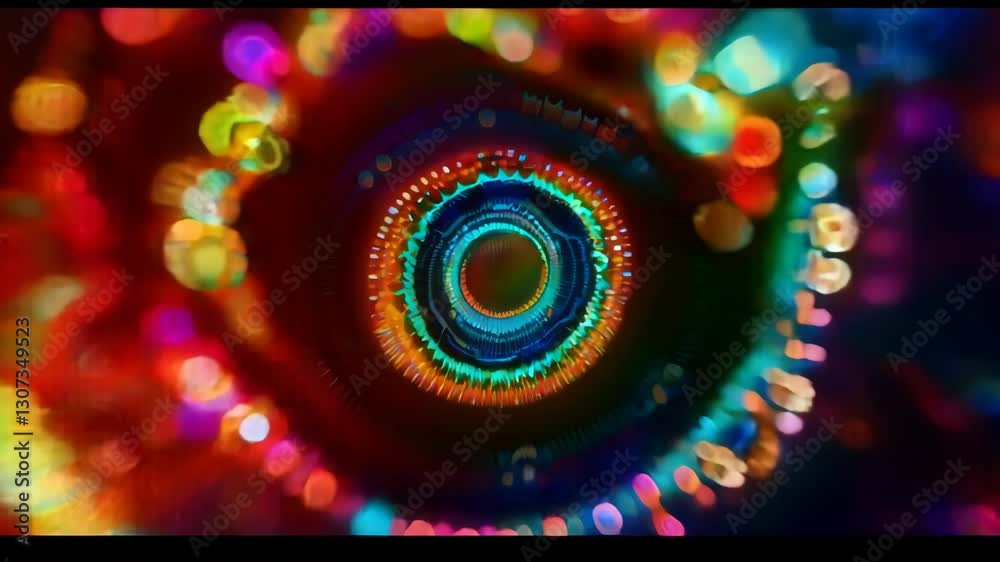 Poster multicolored bokeh lights tunnel on a dark backdrop