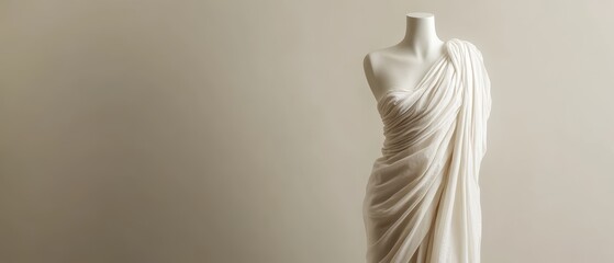 Elegant Draped Cream Fabric on Mannequin Displaying Contemporary Fashion Design in Minimalist Style for Textile and Apparel Representation