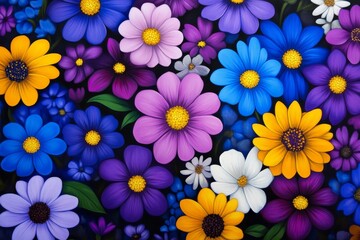 Obraz premium Spring's Colorful Wildflower Bouquet - Vibrant wildflowers in full bloom, symbolizing nature's beauty, springtime renewal, joy, abundance, and serenity