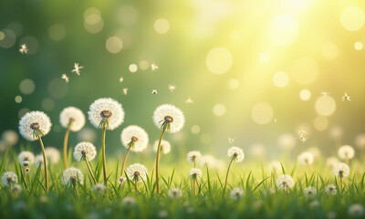 Magical Dandelion Field in Sunlight &ndash; Spring Nature Photography