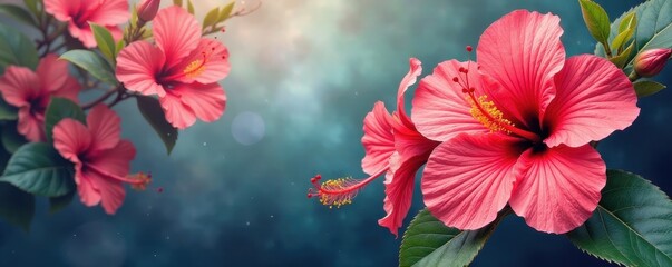 Vibrant red hibiscus blossoms, watercolor wash, soft edges , watercolor hibiscus, red hibiscus