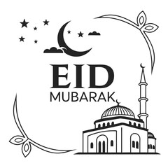 Classic style Eid Mubarak festive white background design.