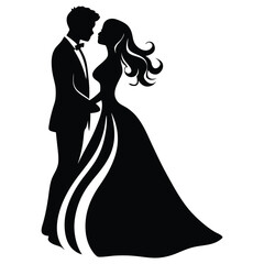 Bride and Groom Silhouette - Wedding Couple Vector