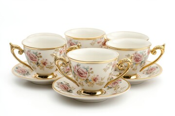 Fototapeta premium Finely Crafted Porcelain Tea Set with Vintage Gold Details
