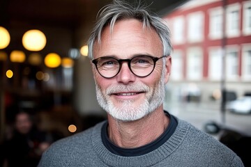 Obraz premium Portrait of smiling senior man with grey hair and glasses showing happiness