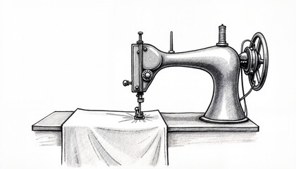 Elegant sewing machine stitching fabric, classic craftsmanship