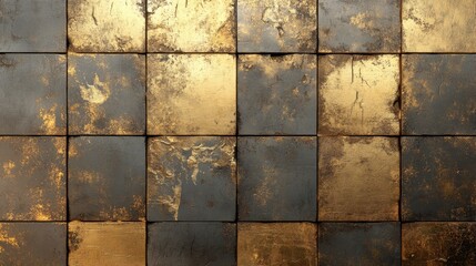 Metallic gold and black tiled wall or architectural abstract pattern