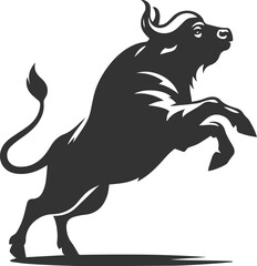 Buffalo rearing up on hind legs, front hooves kicking animal vector silhouette