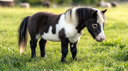 Obraz premium Pony Grazing in Field at Sunset