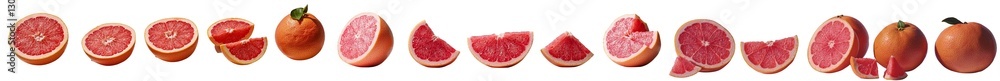Poster grapefruit is presented in a set, including its clipping path, with a focus on an organic and fresh 