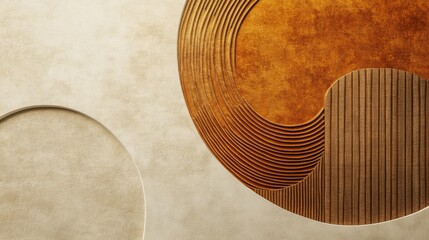 Artistic composition featuring geometric shapes in shades of gold and brown