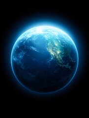 Fototapeta premium A stunning view of Earth from space, featuring vibrant colors and visible landmasses, This image can be used for environmental themes, educational materials, or as a backdrop for technology concepts,