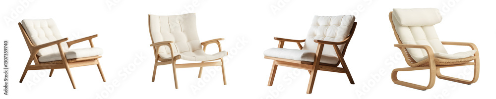 Poster the 3d rendering features an isolated modern mid century chair that combines wood and wicker materia