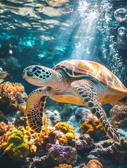 Obraz premium green sea turtle swimming